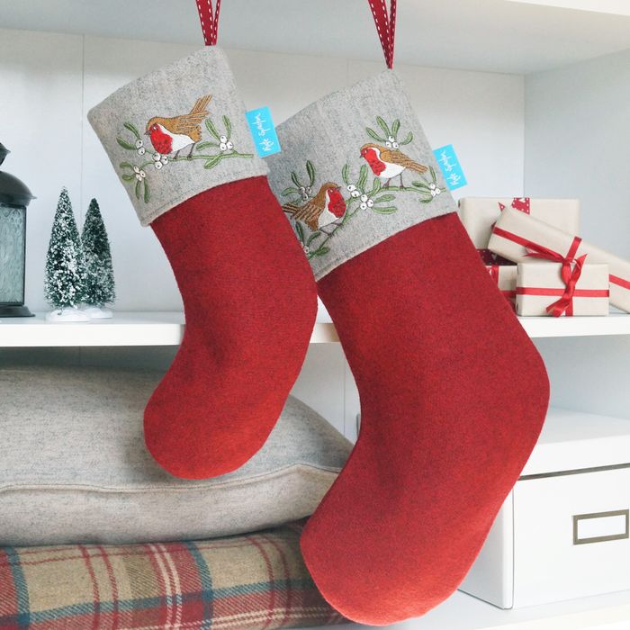 Robin and Mistletoe Christmas Stocking